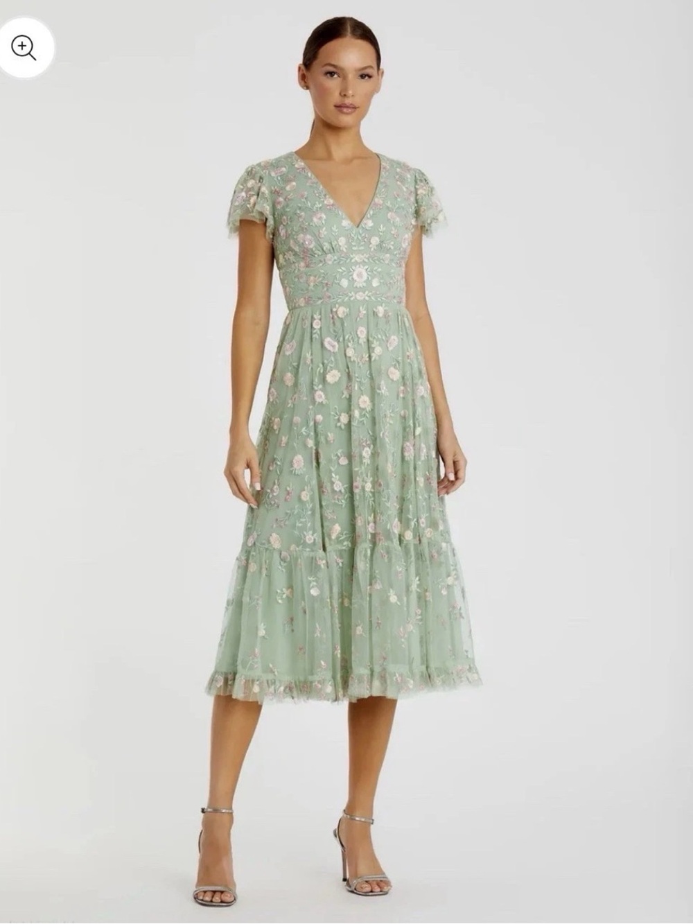 Mac Duggal Size 6 green floral embroidered mesh dress